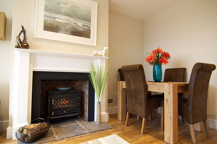 Dining area and fireplace